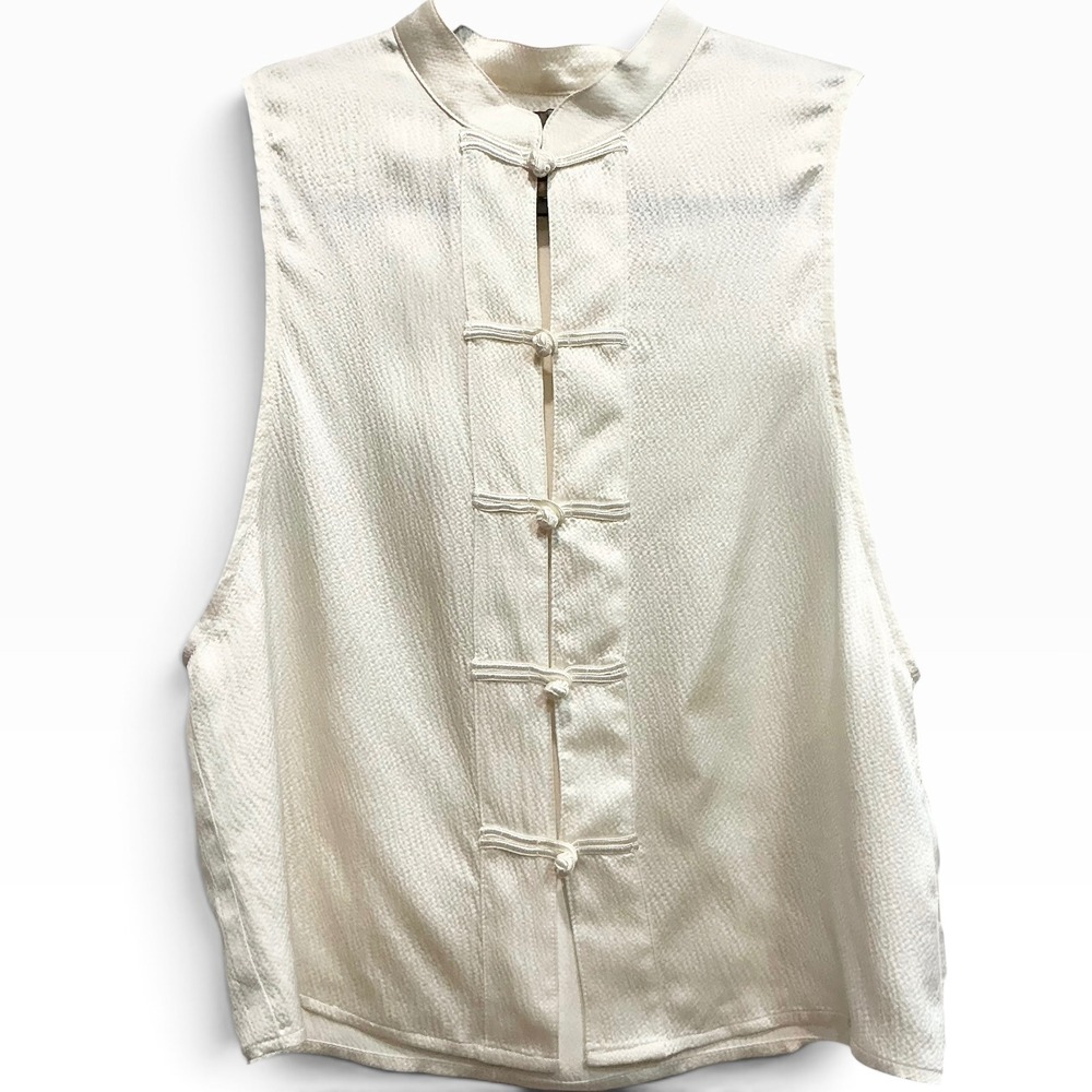 Reformation Surplus Fabric Mandarin Collar Frog Button Vest Top Ivory S USA Rare
